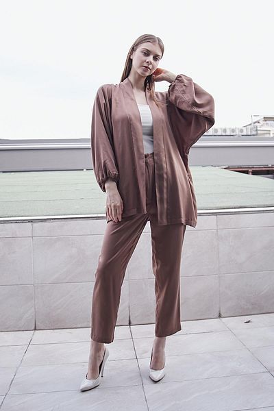 Jument Țesătură fluidă și elegantă - 100% pantaloni de vară Iyocell Flowing Smart - Cacao