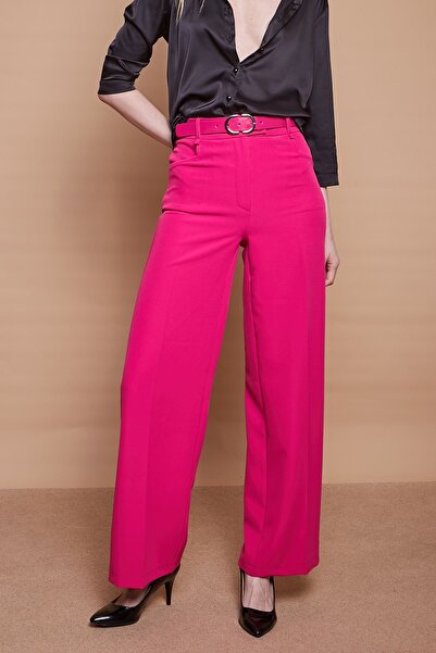 Jument Leather Belt High Waist Flat Pocket Flato Back Flap Wide Leg Lightweight Lycra Fabric Palazzo Trousers