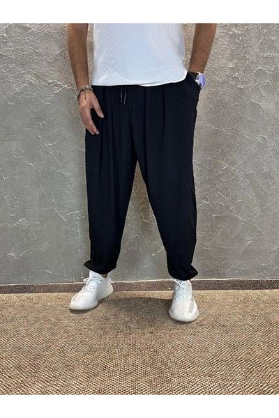 hazelin Ανδρικό Jogger Sweatpants - Μαύρο, τυλιγμένη μέση και ελαστικό πόδι, χαλαρή εφαρμογή HZL24S-MXC8989-356