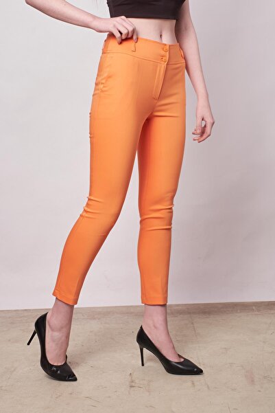 Jument High Waist Thick Belted Pocketed Narrow Leg Ankle Length Cotton Stretch Fabric Fabric Trousers -Mango