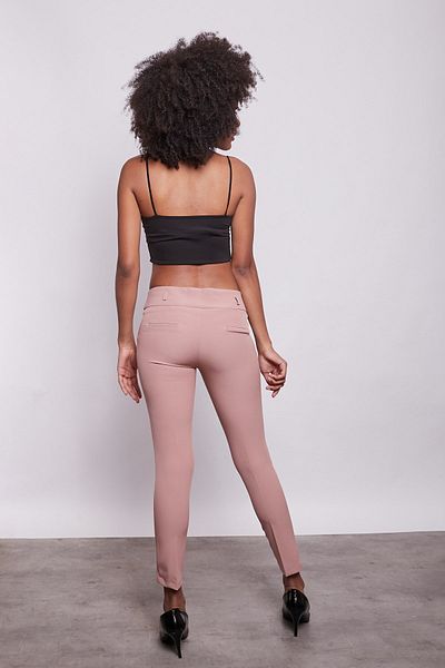 Jument Thick Belted Ankle Length Lycra Fabric Trousers with Ornamental Pockets - Dark Powder