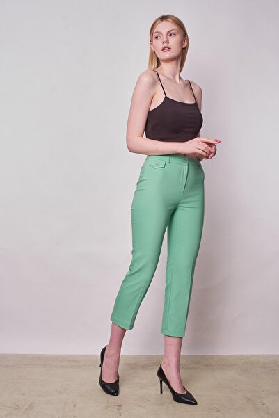 Jument High Waist Front Pocket Flap Piping Leg Lightweight Stretch Fabric Fab...