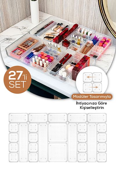 Evlinya 27-Piece Cabinet Cosmetic Jewelry Accessory Organizer Organizer
