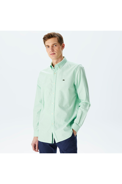 Lacoste Erkek Slim Fit Düğmeli Yaka Açık Yeşil Gömlek