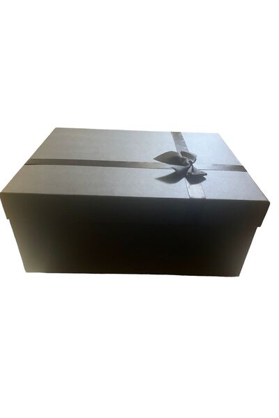 PAZARAKOŞ Hediye Kutusu Büyük Boy Kurdeleli Siyah Damat Bohçası Söz Bohçası Yükseklik:17 Cm En 30 Cm Boy:38 Cm
