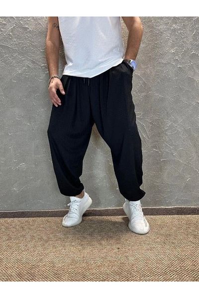 hazelin Ανδρικό Jogger Sweatpants - Μαύρο, τυλιγμένη μέση και ελαστικό πόδι, χαλαρή εφαρμογή HZL24S-MXC8989-356
