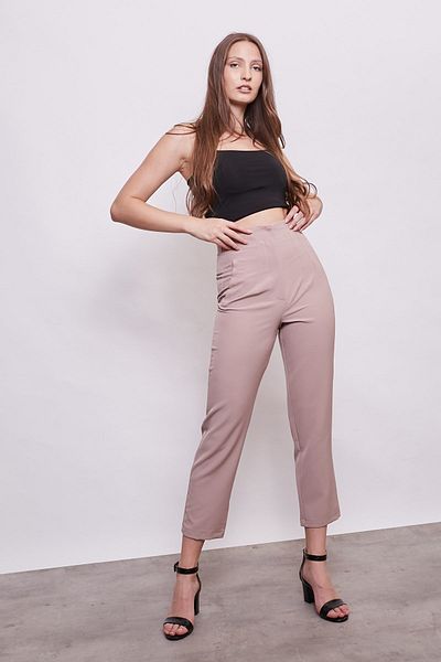Jument Pantaloni de damă cu talie înaltă croială confortabilă, eleganti, ornamentali, cu buzunar morcov - pudra