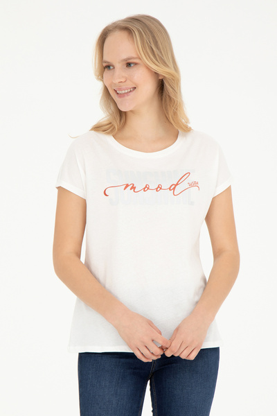 U.S. Polo Assn. تي شيرت نسائي برقبة دائرية من إكرو 50282894 -VR019