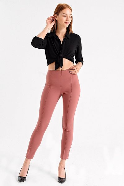 Jument Pantaloni Power Strech Lycra Slim Fit, talie înaltă, talie elastică, până la gleznă - Dried Rose