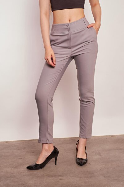 Jument Ψηλόμεσο παντελόνι με χοντρή ζώνη με τσέπες στενό πόδι μέχρι τον αστράγαλο βαμβακερό ελαστικό ύφασμα υφασμάτινο παντελόνι-γκρι