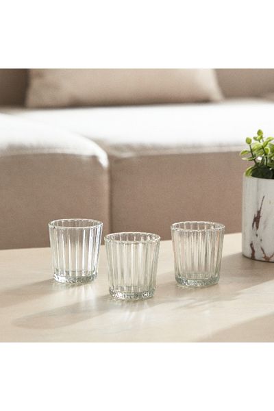 Home Box Tria Clear 3-Piece Tealight Holder Set - 6x6 cm