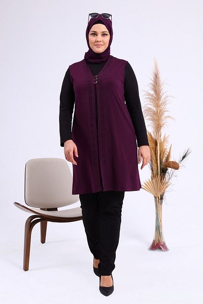 Ferace Women's Large Size Lycra Mother Vest Long Plum