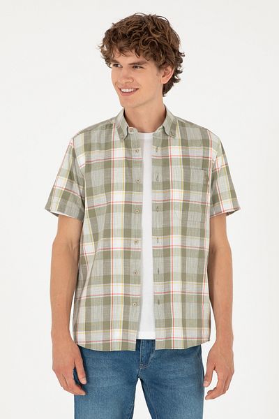 U.S. Polo Assn. Ανδρικό κοντομάνικο πουκάμισο χακί 50282892-VR027