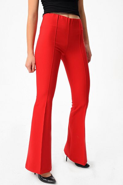 Jument High Waist Front and Back Stitched Flared Leg Leggings Lycra Fabric Trousers-red