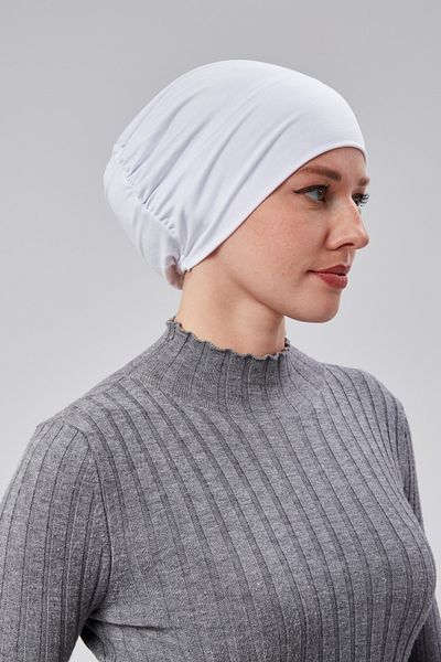 Sonbaharmoda Women's Hijab Ready Practical Snap Cap Elastic Non-Slip White