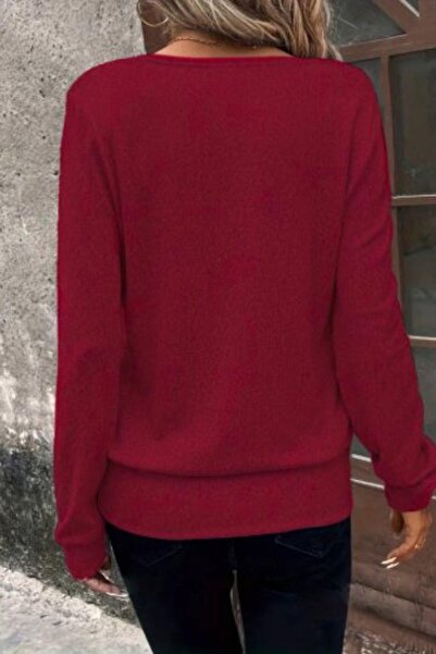 Mossta Μπλούζα μπορντό Yumoş - διπλό πέτο μανίκια και φούστα με γιακά και μανσέτες