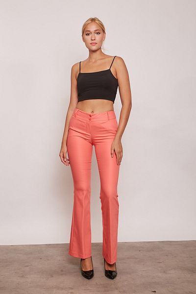 Jument Picior lat evazat - Pantaloni din țesătură Lycra, Coral cu centură groasă și buzunare