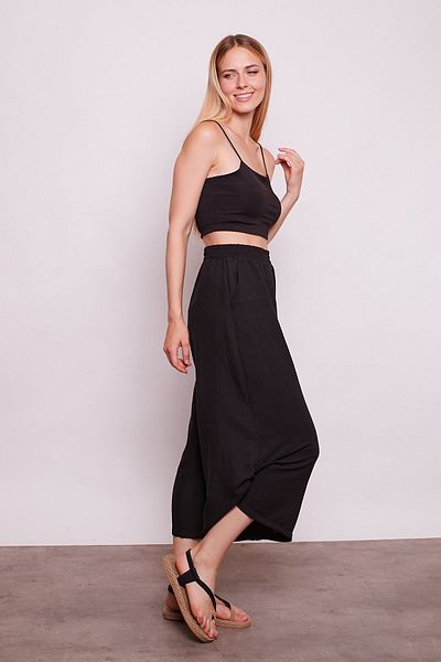 Jument High Waist and Wide Leg Drawstring Viscose Poplin Trousers - Black