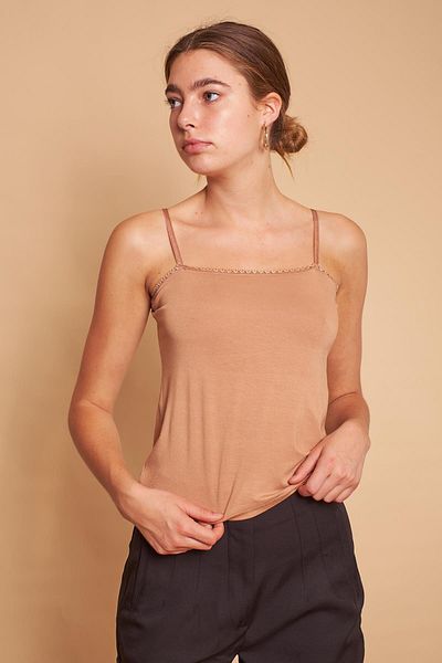 Jument Lycra Viscon Crotchet String Strap Μπουφάν-Πουκάμισο Bustier Body (Ρυθμιζόμενο μήκος με λουράκι)-Camel