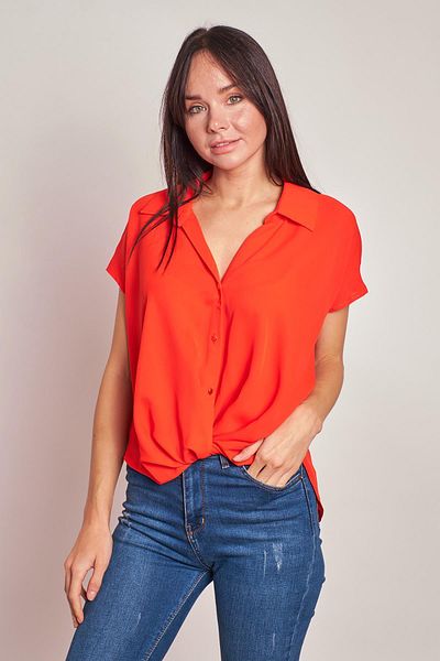 Jument Cămașă elegantă, fără lycra, cu guler, cu umăr jos, cu pliuri în față-portocaliu