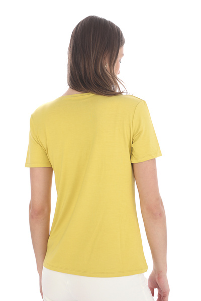 penyebizden Μπλουζάκι με ντραπέ V-λαιμόκοψη βισκόζης-χρυσό