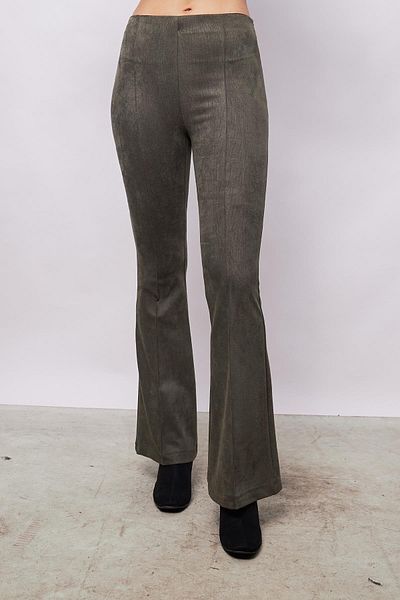 Jument High Waist Spanish Velvet Trousers - Front and Back Stitching, Lycra, Soft Texture - Khaki