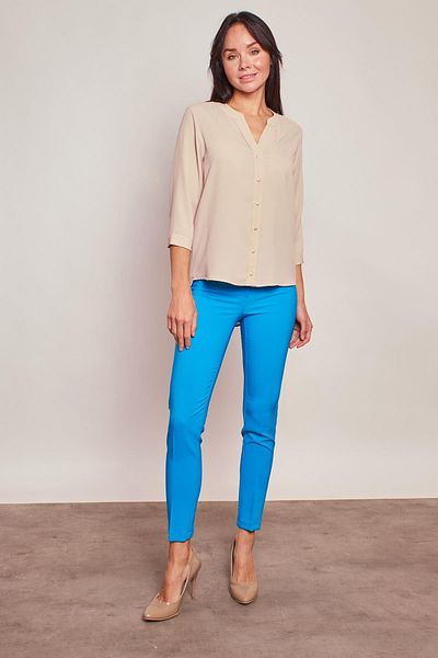 Jument Cămașă de birou din țesătură elegantă, cu guler magnific, cu mâneci capri trei sferturi, fără lycra - bej