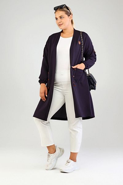Ferace Γυναικεία μακριά Hijab Cardigan Ottoman Organ Steel Navy Blue