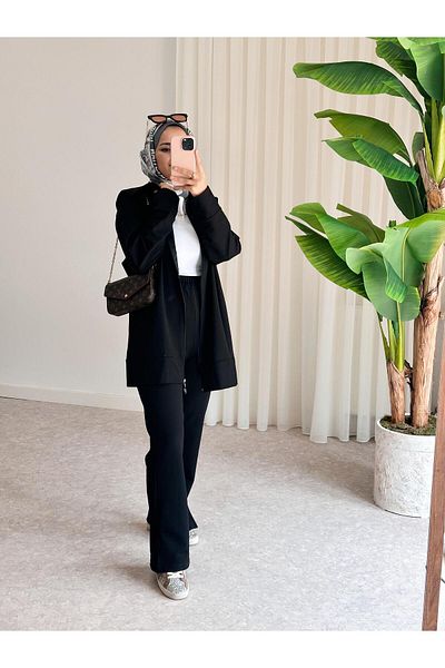 ASEL FASHİON SEA COLLAR SUIT WITH POCKETS BLACK