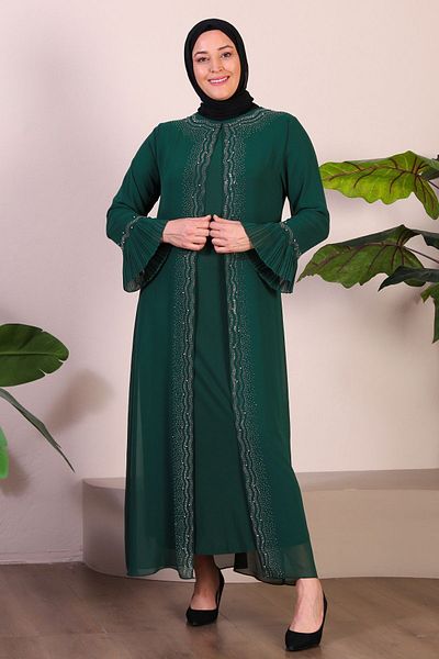 Ferace Γυναικείο μακρύ βραδινό φόρεμα Hijab σε μεγάλο μέγεθος Modest Emerald Green