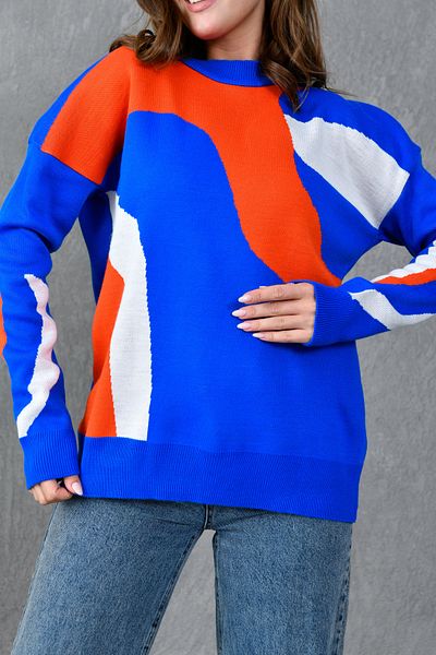 bayansepeti Pulover de tricotaj colorat cu gât crew - Model piese, 0154