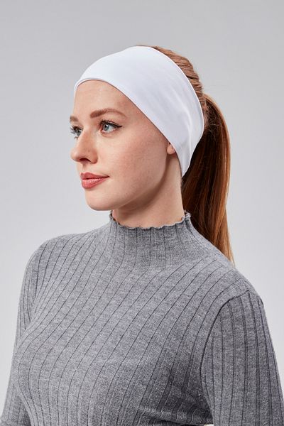 Sonbaharmoda Women's Sports Headband Bandana Combed Cotton Stretchy Bonnet Seamless White