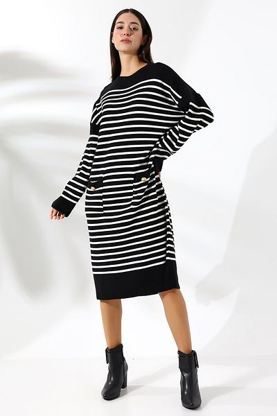 Union and Joy Rochie de tricotaj de damă neagră în dungi