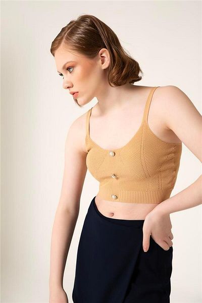 Avrile Camel Stone Detailed Women's Knitwear Undershirt