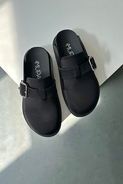 Mupa Shoes Μαύρες Σατέν Γυναικείες Παντόφλες