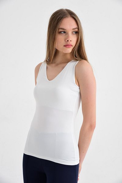 Jument Body fără mâneci Lycra cu decolteu în V - culoare crem elegantă