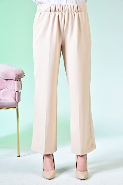 Ferace Women's Loose Leg Large Size Pants Elastic Waist Mink