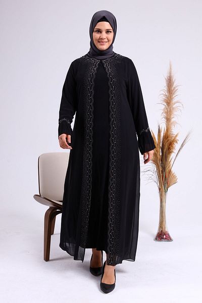 Ferace Γυναικείο Μακρύ Βραδινό Φόρεμα Hijab Plus Size Μαύρο