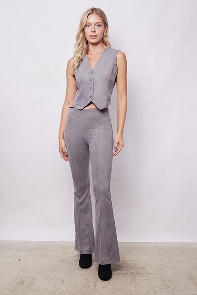 Jument Gray Velvet V-neck Lycra Soft Texture Vest with Adjustable D Buckle on the Back