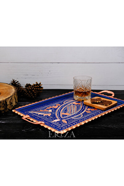 ERİZA صينية تقديم نحاسية بمقبض مستطيل 39 سم