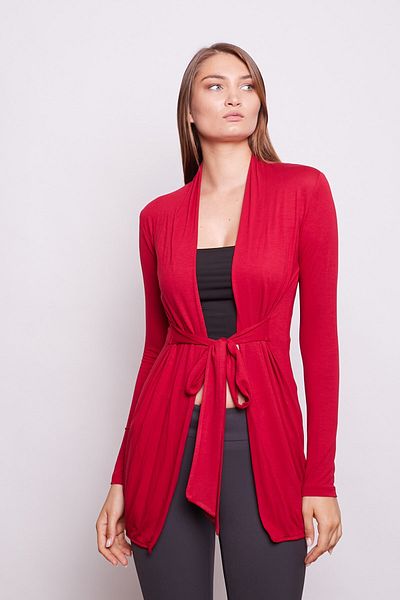 Jument Red Cardigan with Balloon Sleeves and Laces