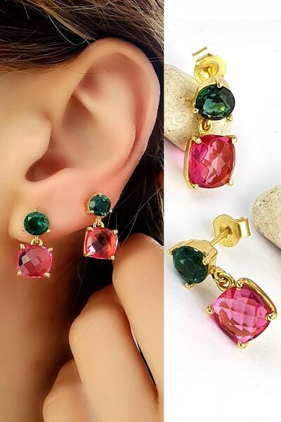 OSESHOP Peridot ve pembe beril Taşı 925ayar Gümüş üzerine Altın kaplama tasar...