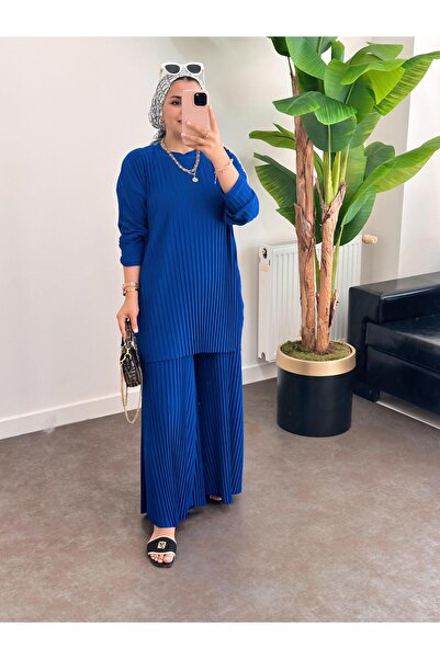 ASEL FASHİON مجموعة مزدوجة مطوية باللون الأزرق الداكن