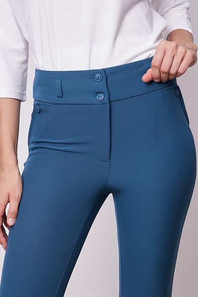 Jument Țesătură din lycra până la gleznă de culoare petrolieră - pantaloni cu centură groasă și buzunare ornamentale