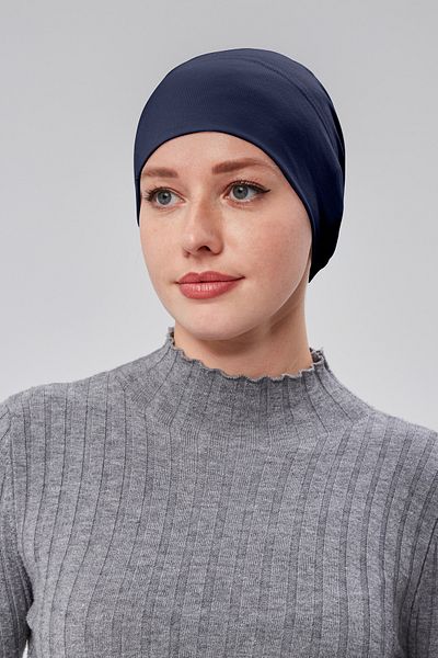 Sonbaharmoda Γυναικείο Hijab Ready Practical Snap-on καπό ελαστικό αντιολισθητικό Navy Blue