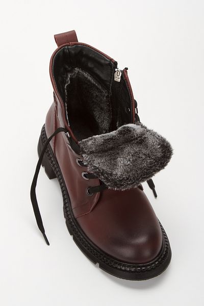 İLOLİCA Genuine Leather Low Heel Fur Lined Burgundy Women's Boots