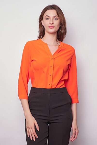 Jument Hakim Yaka Truvakar Capri Sleeve Stylish Fabric Office Shirt-Orange