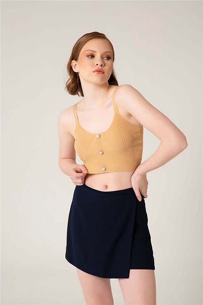 Avrile Camel Stone Detailed Women's Knitwear Undershirt