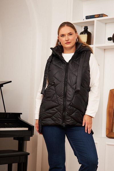 RMG Plus Size Quilted Hooded Vest Black