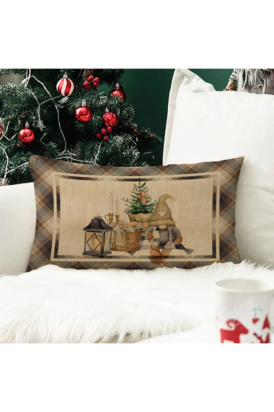 Evmila Yılbaşı Temalı Kadife Kırlent Kılıfı 35x55 cm - Dekoratif Yastık Kılıfı